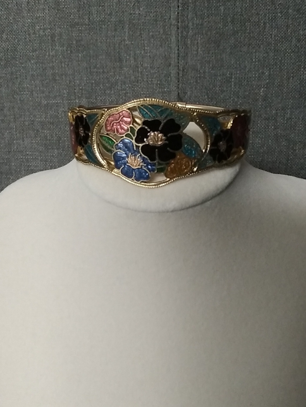 Cloisonee Gold-Tone Floral Enamel Bangle